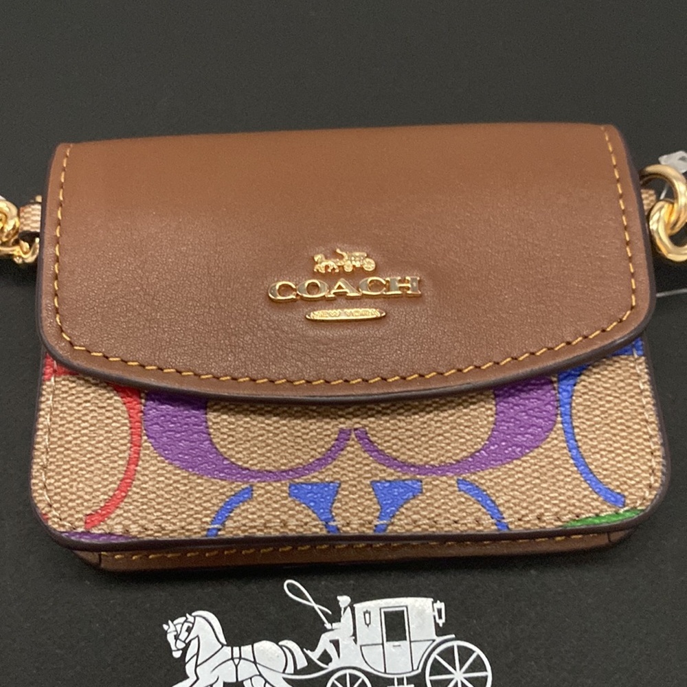 Coach Poppy Crossbody In Rainbow Signature Canvas Textile Leather Double purse - Picture 3 of 11